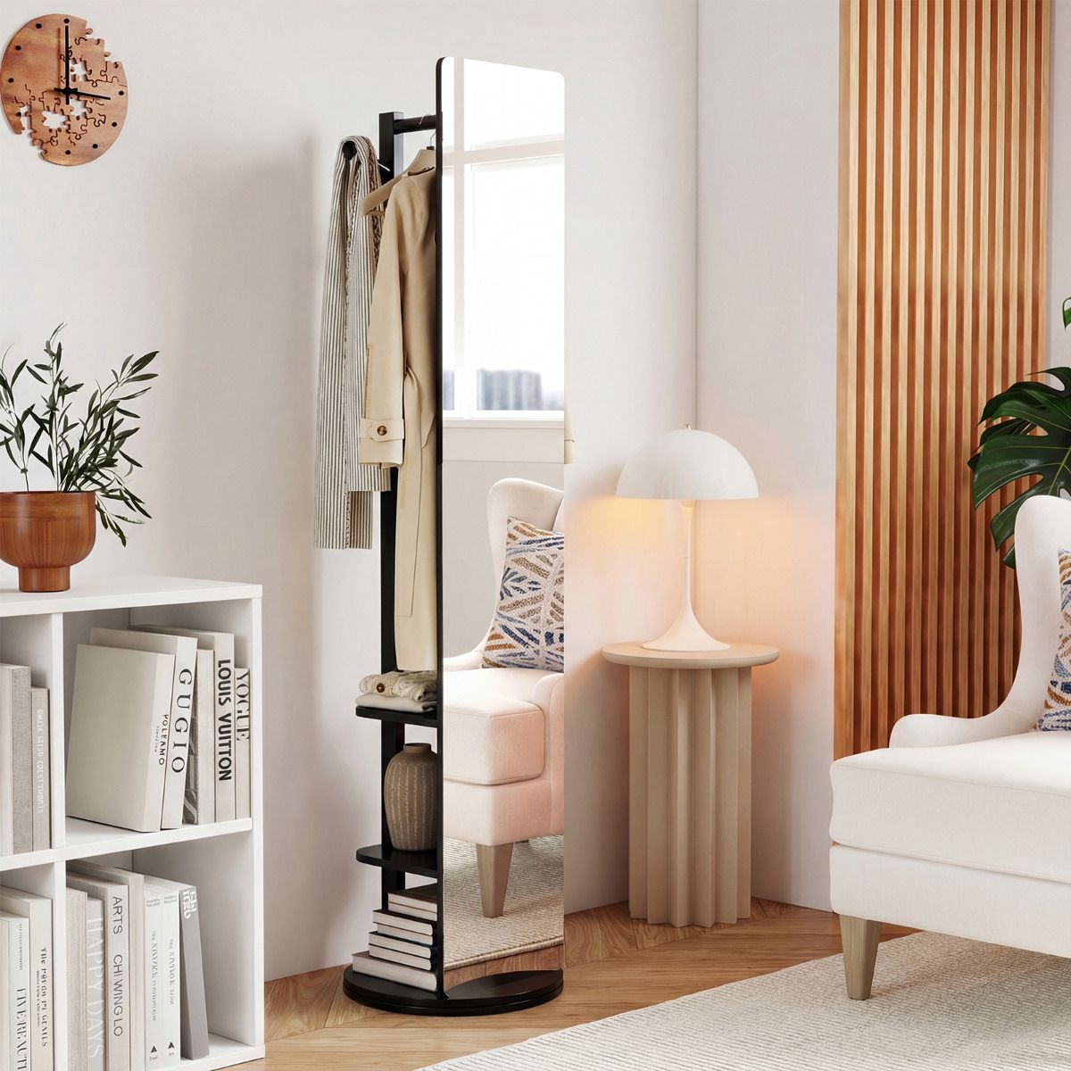 Full Length Mirror Coat Rack Solid Wood Standing Mirror