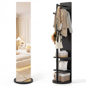 Full Length Mirror Coat Rack Solid Wood Standing Mirror
