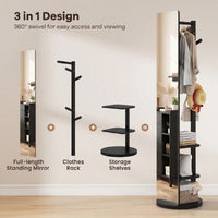 Full Length Mirror Coat Rack Solid Wood Standing Mirror