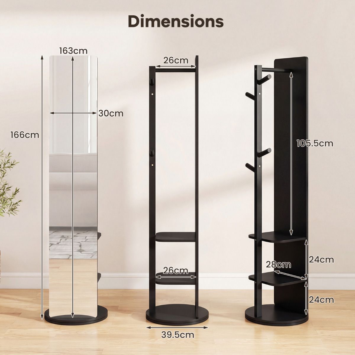 Full Length Mirror Coat Rack Solid Wood Standing Mirror