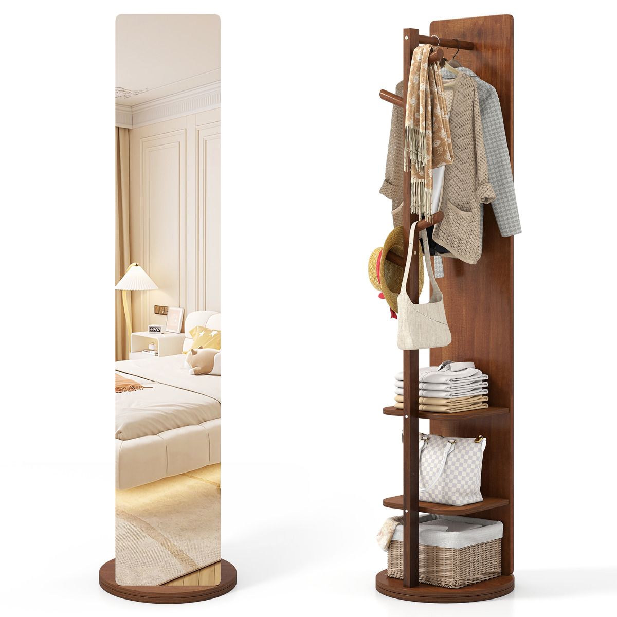 Full Length Mirror Coat Rack Solid Wood Standing Mirror