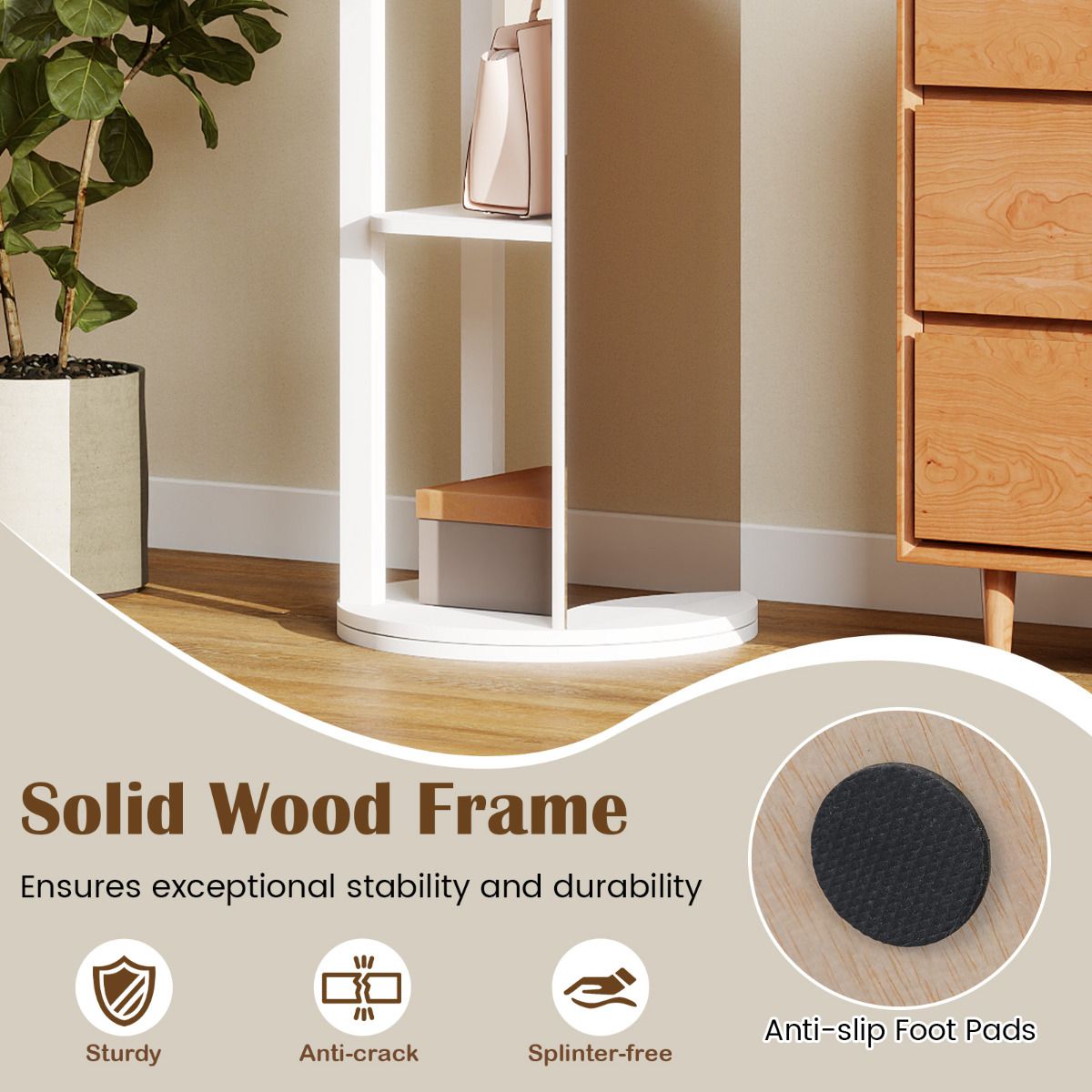 Full Length Mirror Coat Rack Solid Wood Standing Mirror with Clothes Hangers