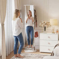 Full Length Mirror Coat Rack Solid Wood Standing Mirror with Clothes Hangers