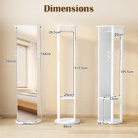 Full Length Mirror Coat Rack Solid Wood Standing Mirror with Clothes Hangers