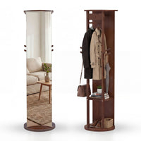 Full Length Mirror Coat Rack Solid Wood Standing Mirror with Clothes Hangers