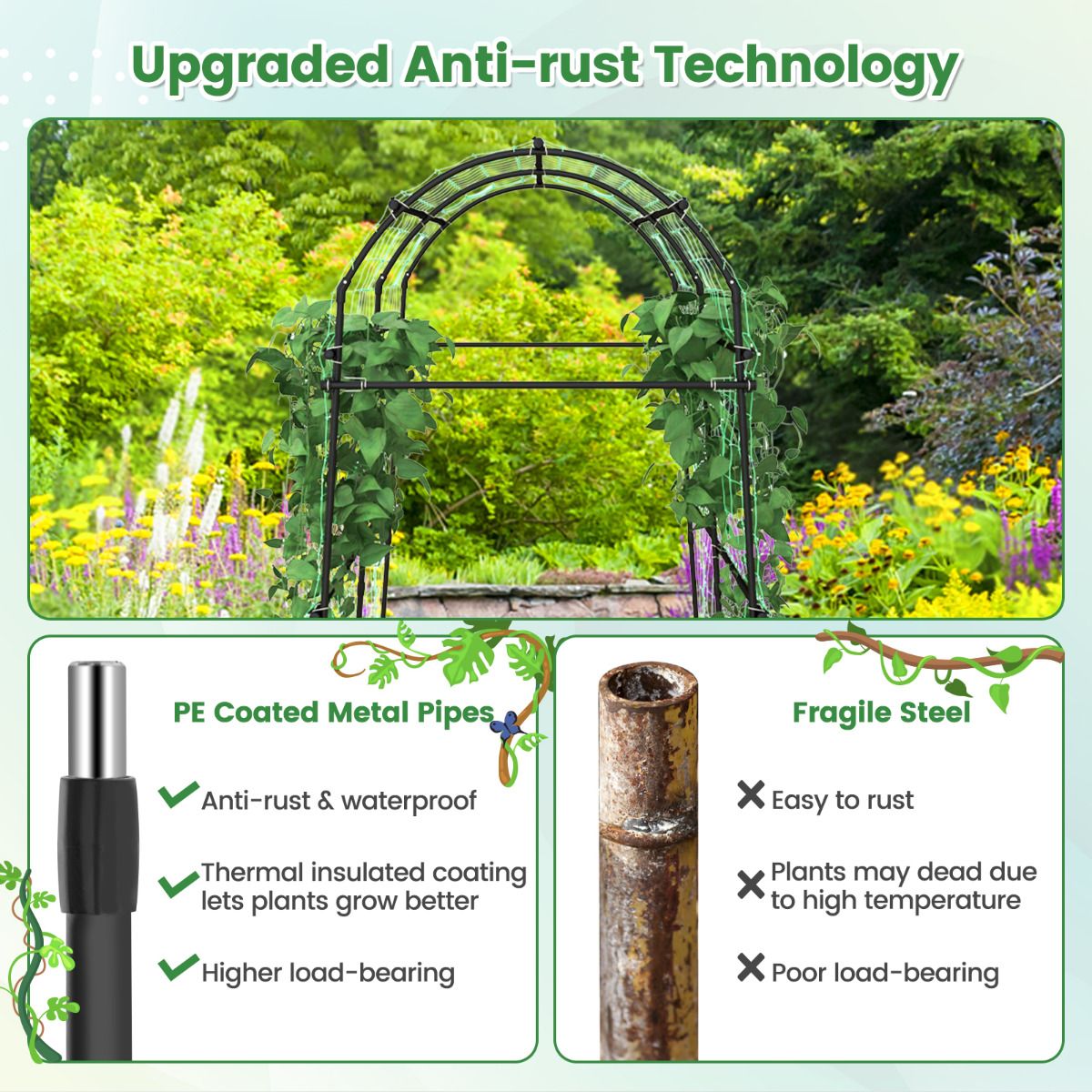 Garden Arch Trellis for Climbing Plants Outdoor 230cm Tall Plant Support Archway