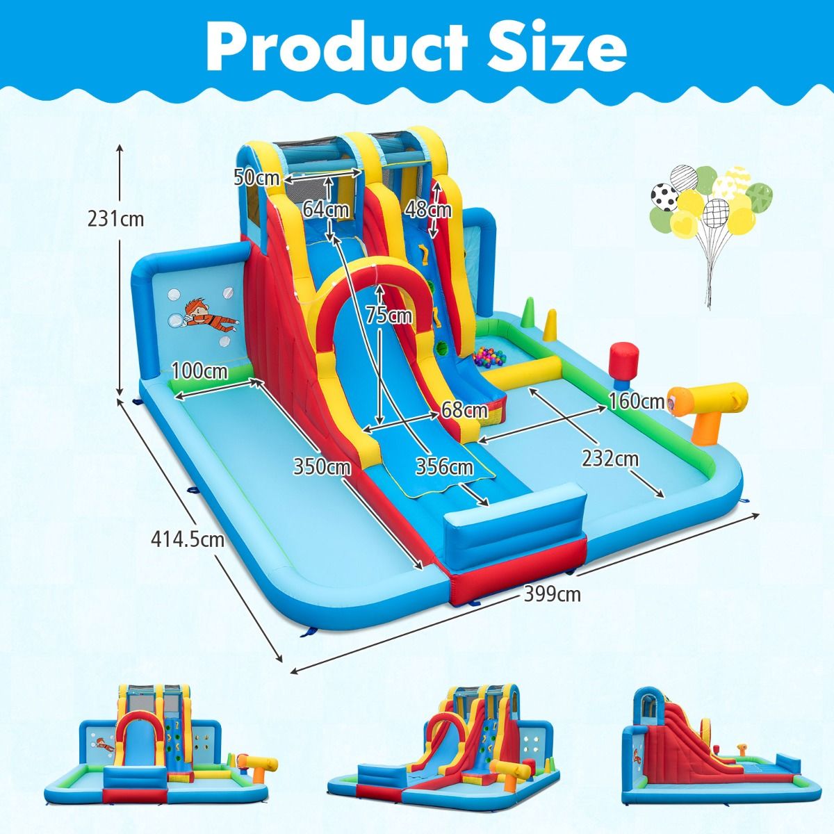 Giant Water Park with Long Slide and Climbing Wall