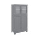 Bathroom Storage Cabinet, Kitchen Pantry Cabinet w/Tempered Glass Doors & Adjustable Shelf