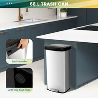 68L Step Trash Can Stainless Steel Airtight Garbage Bin for Home Kitchen