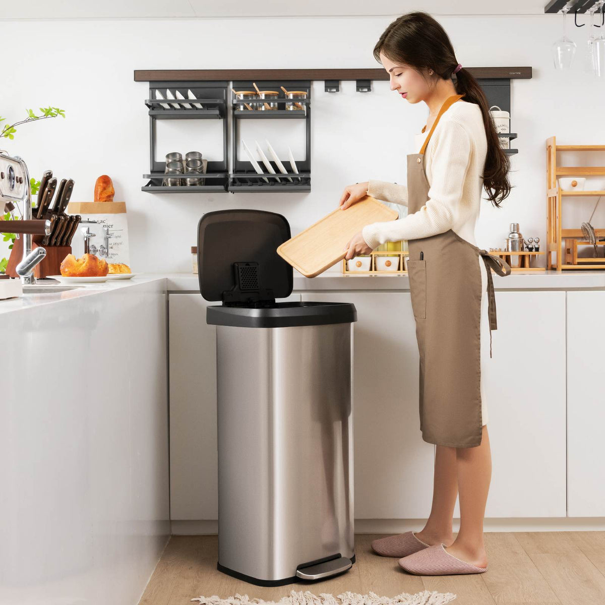 68L Step Trash Can Stainless Steel Airtight Garbage Bin for Home Kitchen