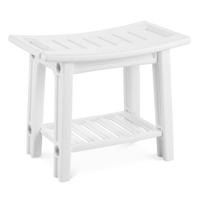 HDPE Shower Chair with Storage Shelf Handles and Shower Head Holder