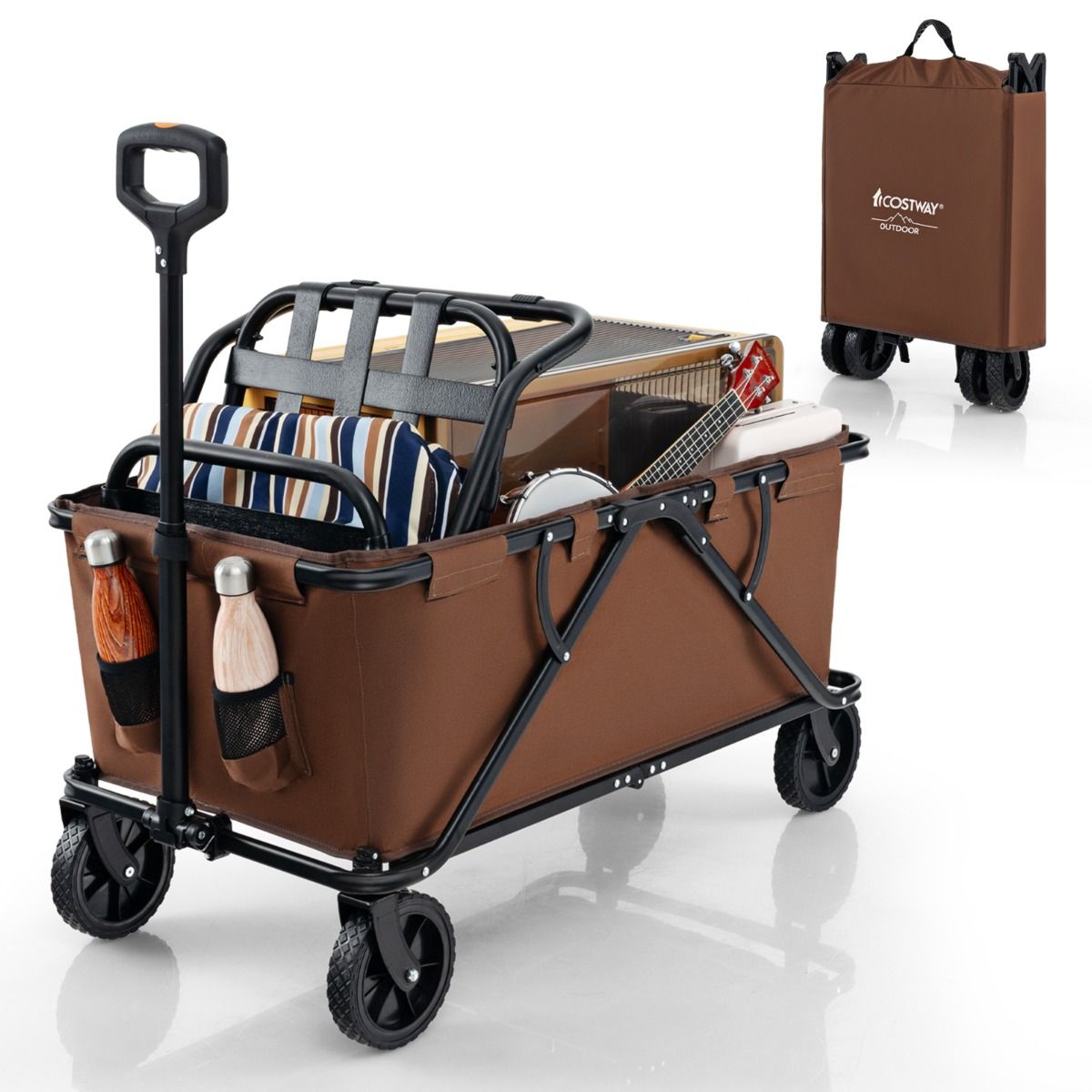 Heavy-Duty Wagon Cart with Adjustable Handlebar and Storage Pocket