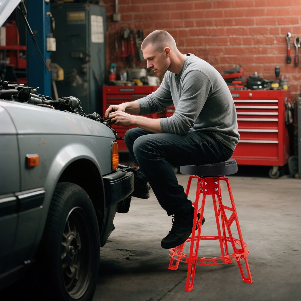 Heavy-Duty Aluminum Garage Bar Chair with 360° Swiveling Seat