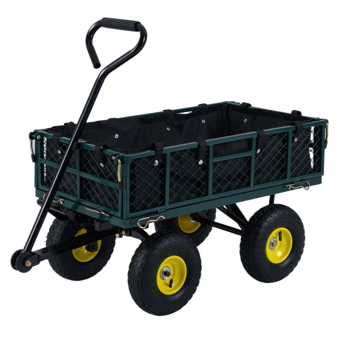 Heavy Duty Metal Garden Cart with Removable Mesh Sides and Storage Bag