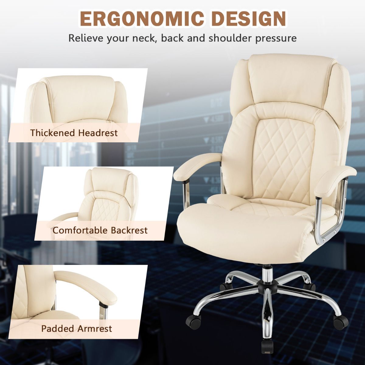 Height Adjustable Office Chair with Upgraded Padded Armrest