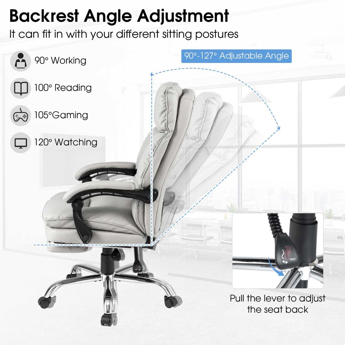 High Back Rolling Computer Chair with Retractable Footrest