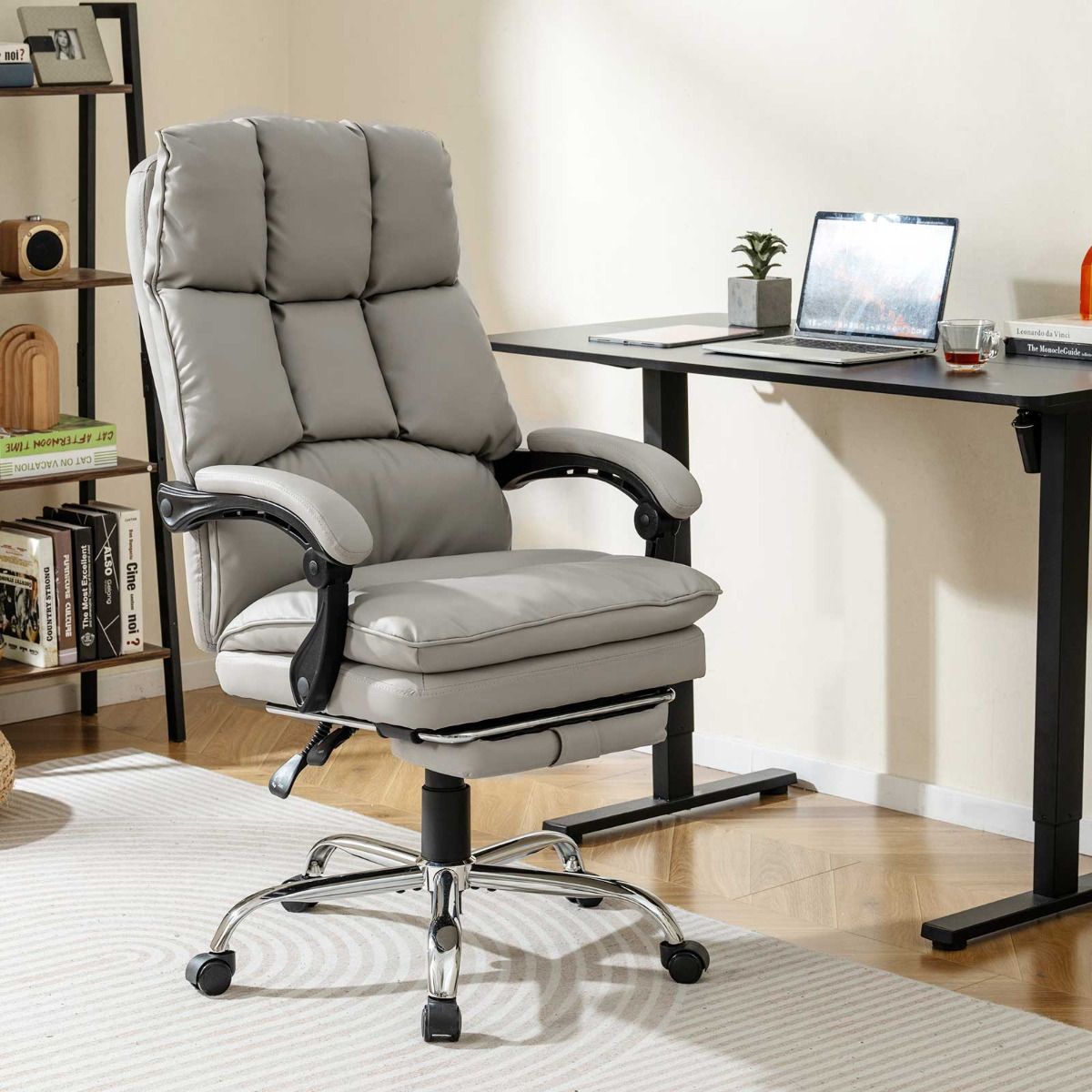 High Back Rolling Computer Chair with Retractable Footrest