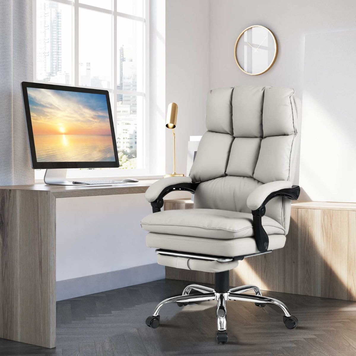Retractable Chair Computer High Back Rolling Computer Chair with Retractable Footrest – Giantex.au