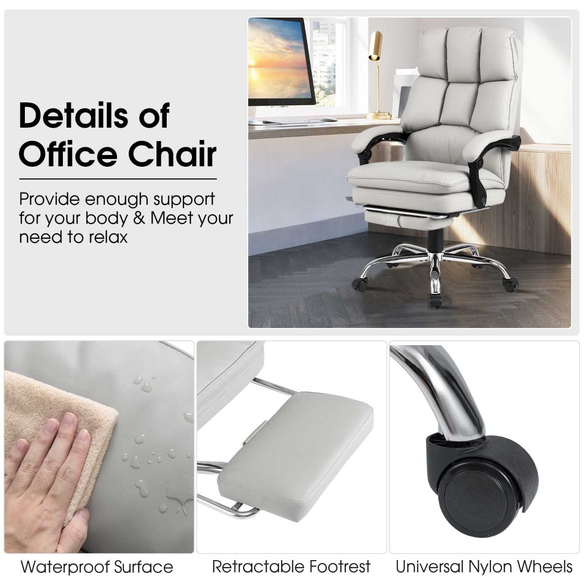 Retractable Chair Computer High Back Rolling Computer Chair with Retractable Footrest – Giantex.au