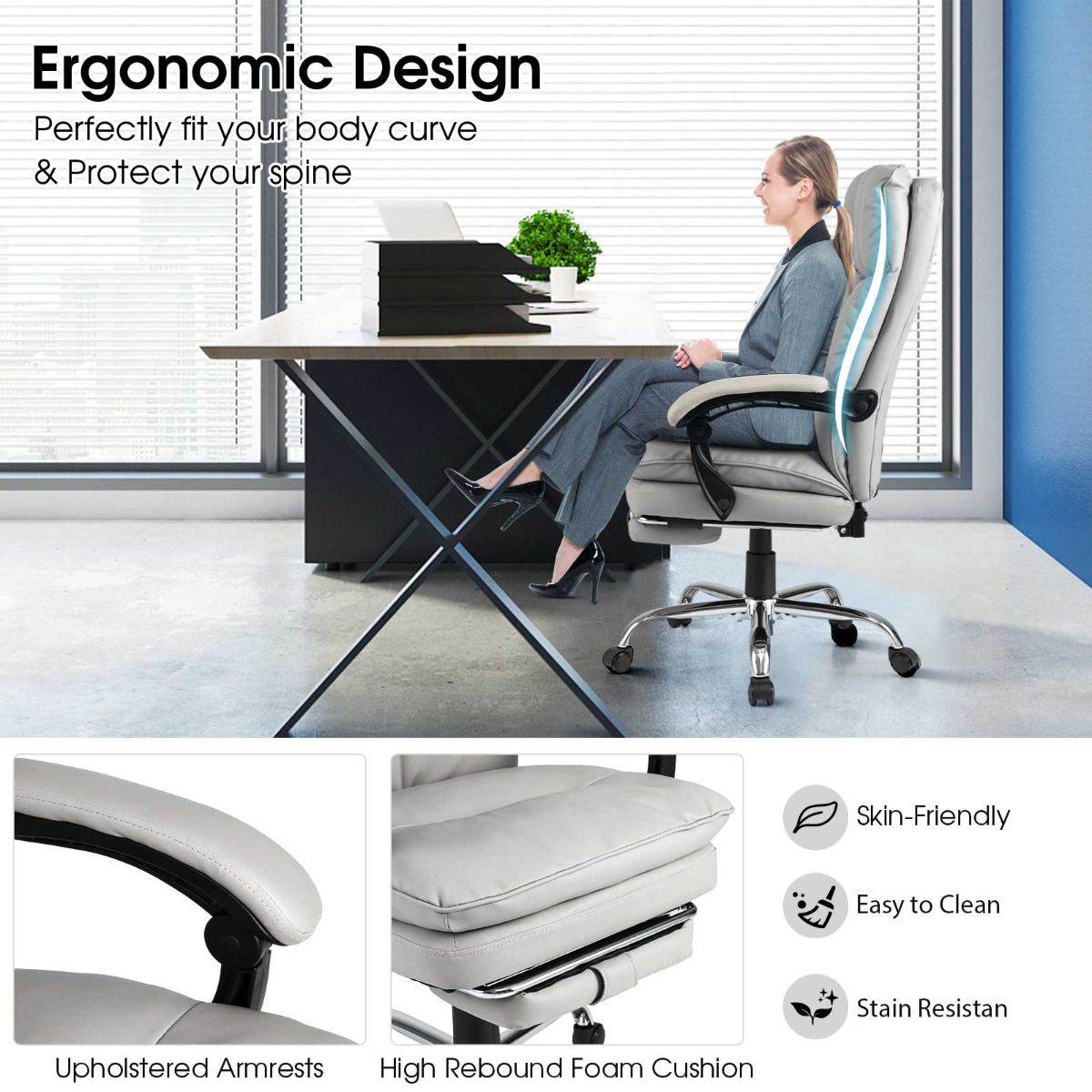 Computer Roling Chair High Back Rolling Computer Chair with Retractable Footrest – Giantex.au