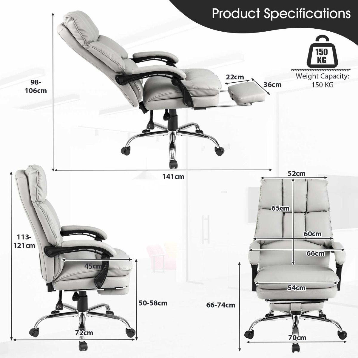 High Back Rolling Computer Chair with Retractable Footrest