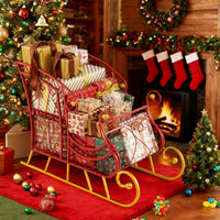 Hollowed-out Metal Christmas Santa Sleigh Basket