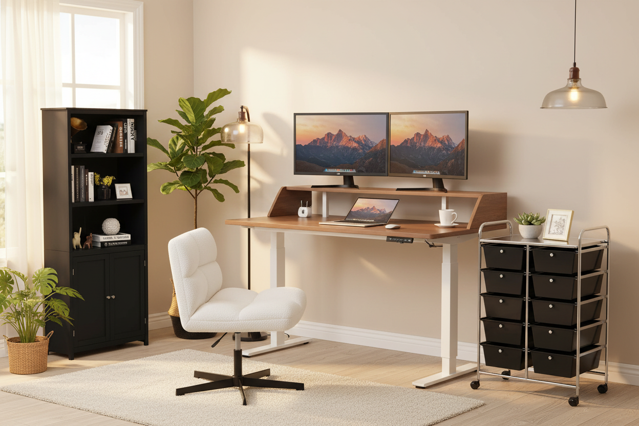 Home Office Scene with Chair and Storage Cart