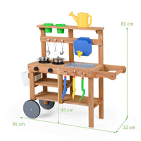 Rolling Outdoor Play Kitchen with Wheels for Boys Girls Ages 3 Plus