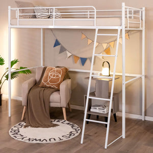 Twin Metal Loft Bed, Heavy-Duty Loft Bed Frame with Ladder & Safety Guard Rails