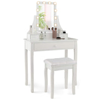 Dressing Table Lighted Mirror Stool Set Girls Vanity Makeup Desk Storage Drawer