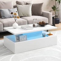 Modern 2-Tier LED Coffee Table w/ Adjustable Color Lights Speed Brightness