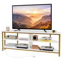 140cm Corner TV Stand for TVs up to 65" TV Console Table w/ AC Outlets USB Ports