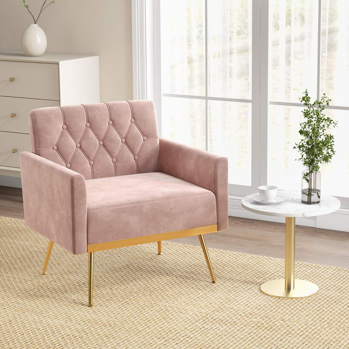 Modern Velvet Accent Armchair Upholstered w/Button Tufted Back Single Sofa Chair