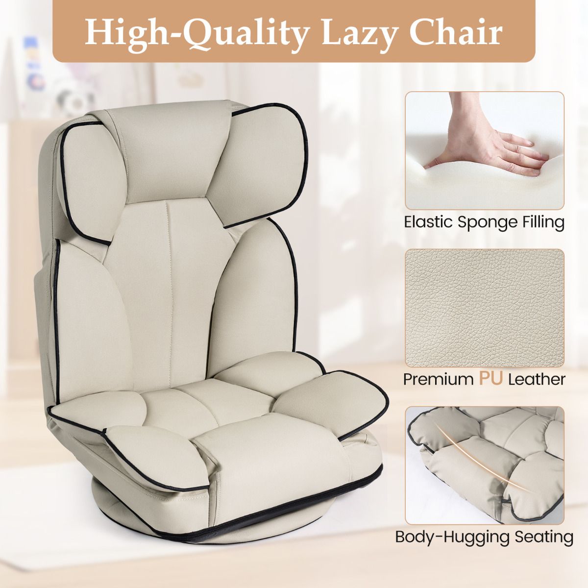 360 Degree Swivel Floor Gaming Chair Folding Lazy Lounger Couch