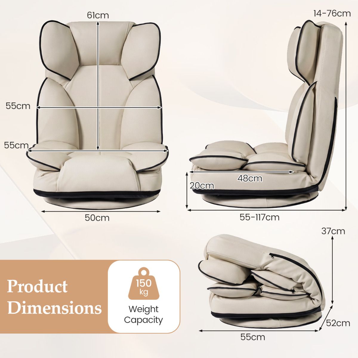 360 Degree Swivel Floor Gaming Chair Folding Lazy Lounger Couch