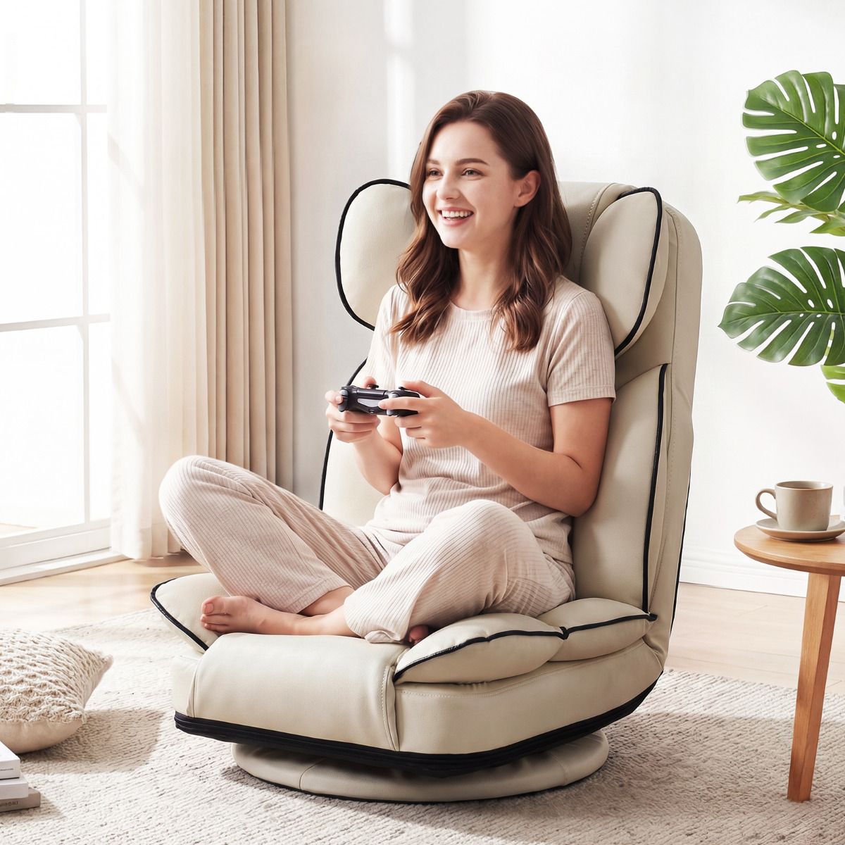 360 Degree Swivel Floor Gaming Chair Folding Lazy Lounger Couch
