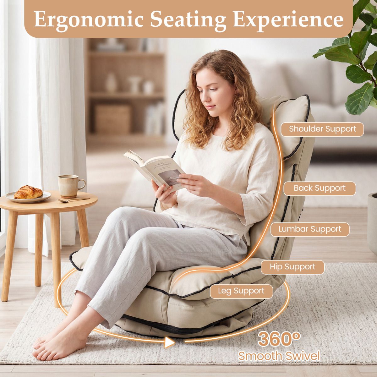 360 Degree Swivel Floor Gaming Chair Folding Lazy Lounger Couch
