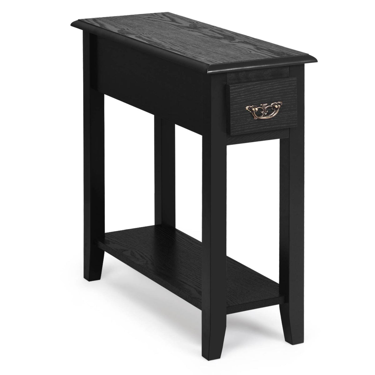 Side Table 2 Tier End Table Narrow Nightstand w/ Storage Drawer and Lower Shelf