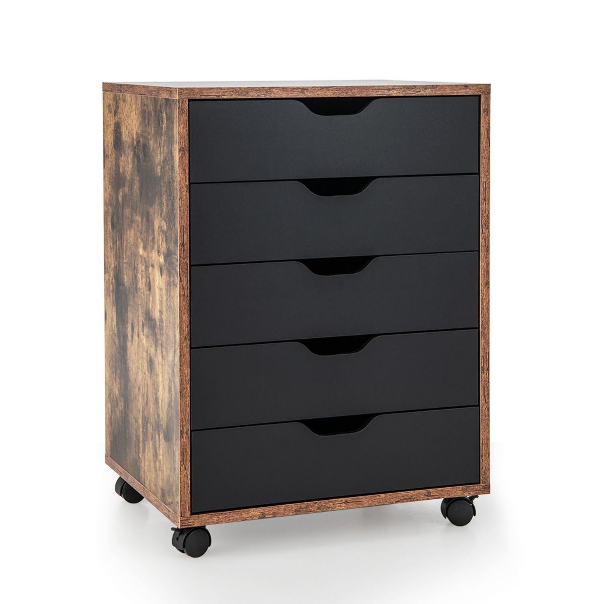 5-Drawer Chest of Drawers, Wooden Dresser Chest, Mobile Lateral Filing Cabinet with Wheels