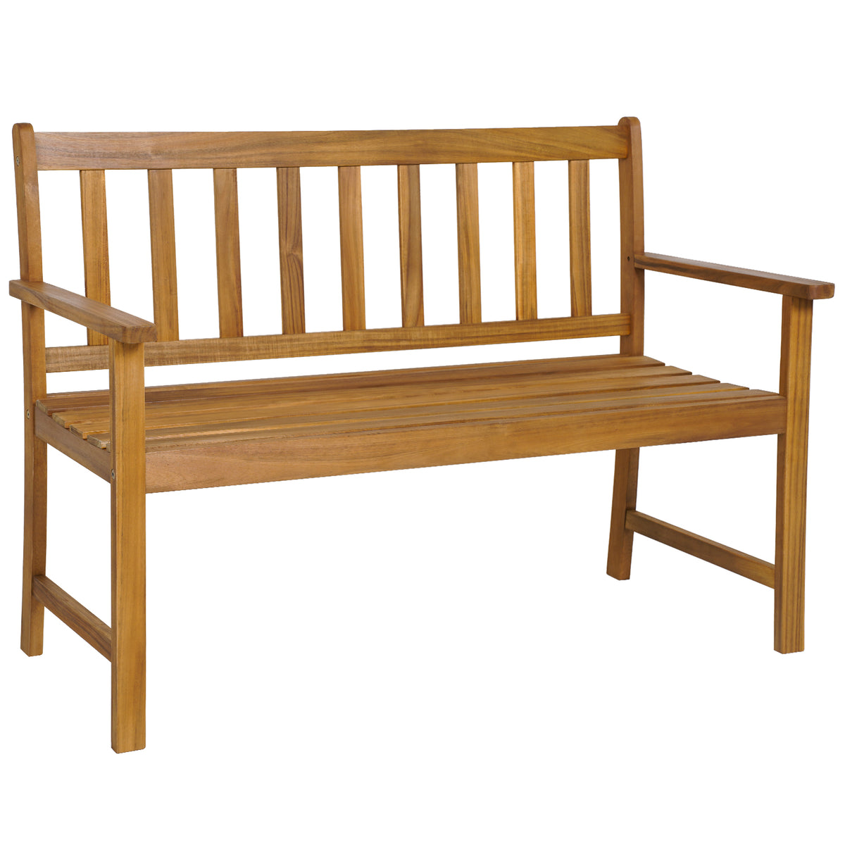 Patio Acacia Wood Bench 2-Person Slatted Seat Backrest 360 kg Outdoor Natural