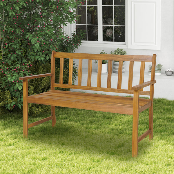 Patio Acacia Wood Bench 2-Person Slatted Seat Backrest 360 kg Outdoor Natural