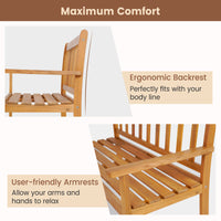 Patio Acacia Wood Bench 2-Person Slatted Seat Backrest 360 kg Outdoor Natural