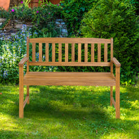 Patio Acacia Wood Bench 2-Person Slatted Seat Backrest 360 kg Outdoor Natural