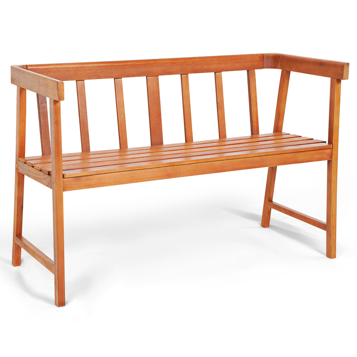 Patio Acacia Wood Bench 2-Person Slatted Seat Backrest 360 kg Outdoor Natural