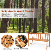 Patio Acacia Wood Bench 2-Person Slatted Seat Backrest 360 kg Outdoor Natural