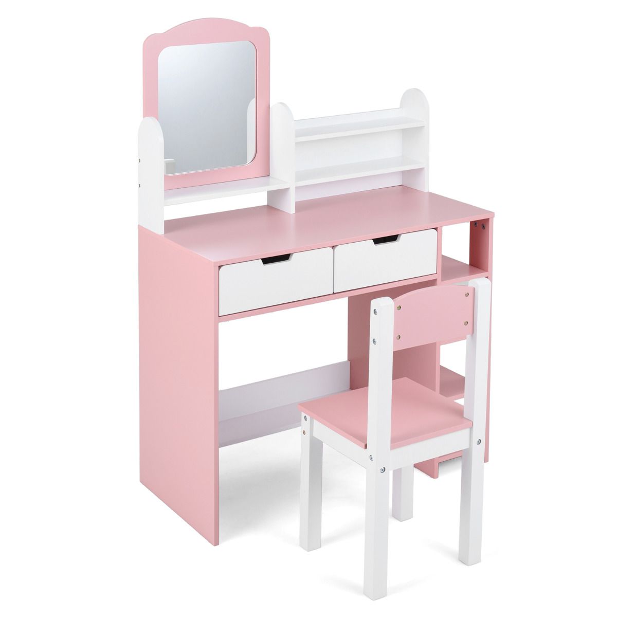 Kids Vanity Set with Mirror and Chair Princess Makeup Dressing Desk