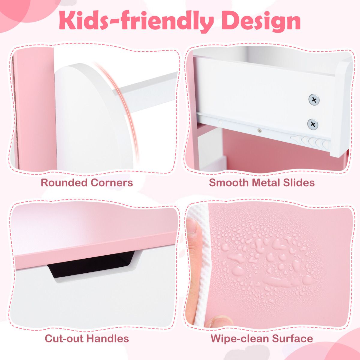 Kids Vanity Set with Mirror and Chair Princess Makeup Dressing Desk