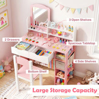 Kids Vanity Set with Mirror and Chair Princess Makeup Dressing Desk