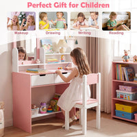Kids Vanity Set with Mirror and Chair Princess Makeup Dressing Desk