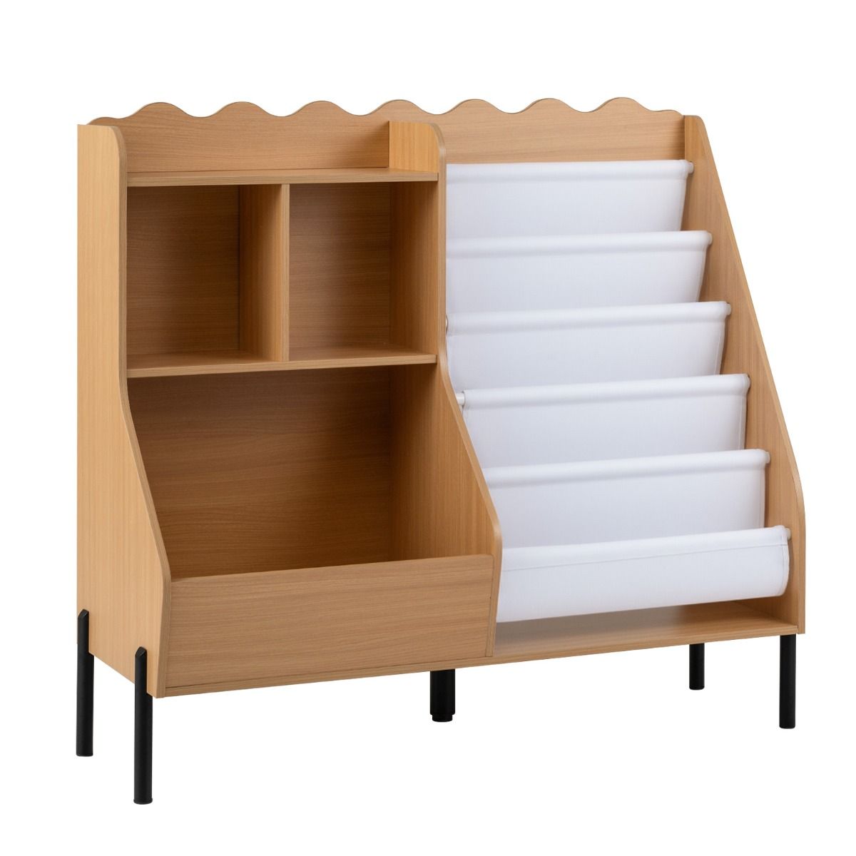 Kids Bookshelf and Toy Storage Organizer with 5 Fabric Pockets and Metal Legs